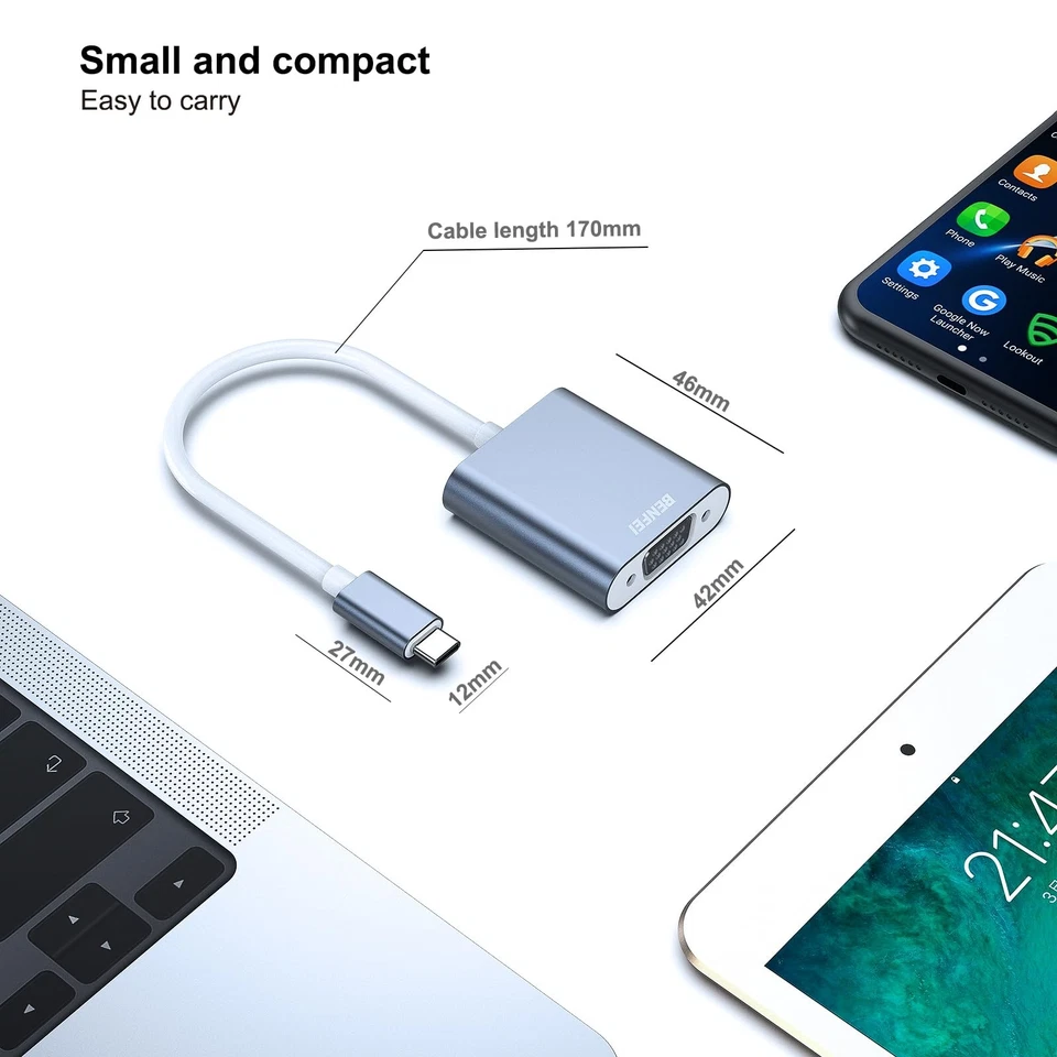 BENFEI USB-C to VGA Adapter Thunderbolt 3/4 USB Type C to VGA Adapter HD 10 115 - Image 4 of 4