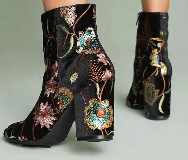 Botas Steven by Steve Madden Lissa Negro Terciopelo Floral Bordado Talla 7 $129 Foto 2 de 4