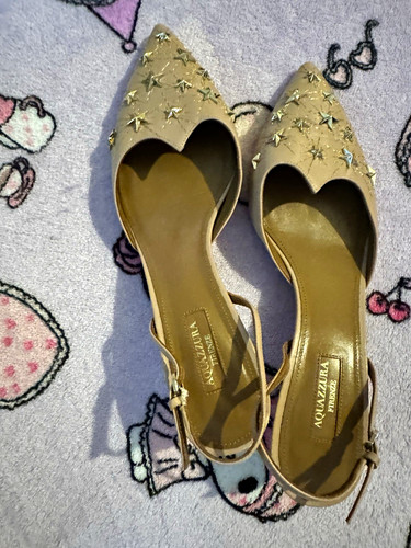 Aquazzura Beige Leather Pointed Toe Studded Ankle Strap Pump EU 40
