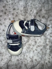 Kids Boys See Kai Run Brand Blue Jean Fabric Red Slip On Shoes Size 5