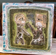 Vintage Italian Acrylic Painting Wall Art Craquelure Finish On Ceramic 13”x13”