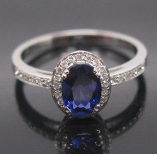 14K White Gold Plated 2Ct Oval Lab Created Blue Sapphire Women Wedding Ring