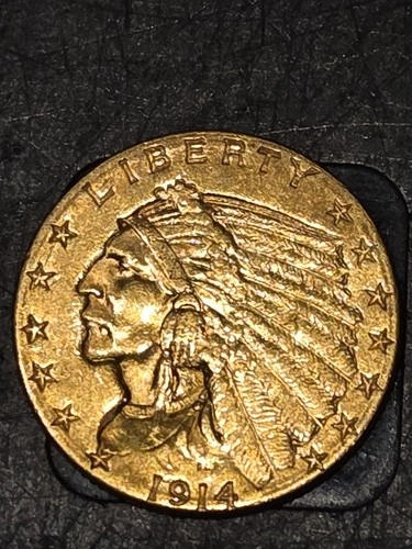 1914 $2.5 Gold Indian Head Coin Nice Antique Coin
