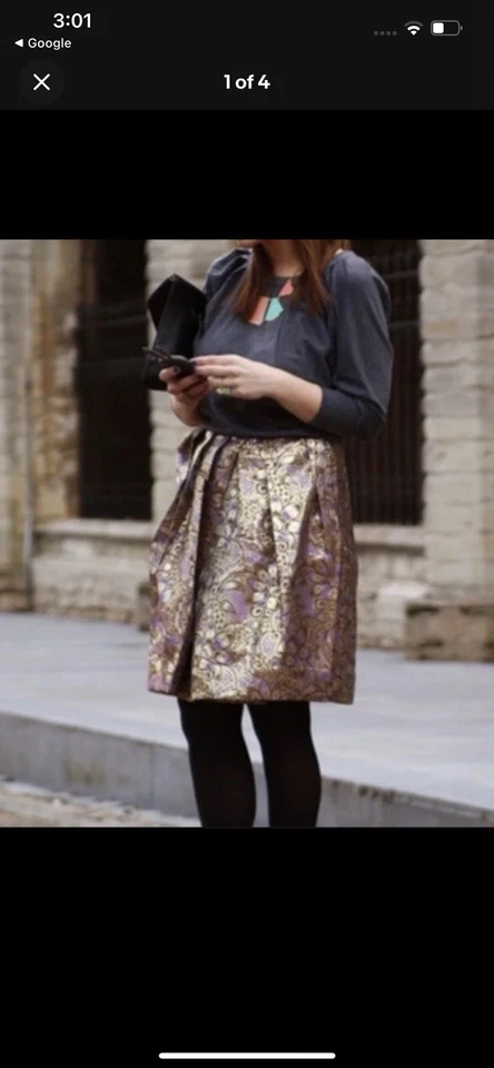 Юбка металлическая Marni x H&M золотисто-фиолетовая с цветочным принтом пейсли 4 - Изображение 4 из 4