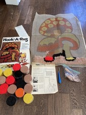 Vintage 70  s Mushroom Latch Hook Rug Kit Project 20x27 Malina Wall Hanging