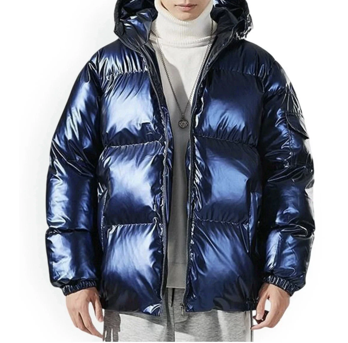 Mast & Harbour Men Hooded Solid Puffer Jacket Blue