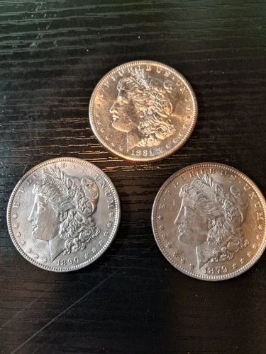 3 AU & BU Morgan silver dollars. 1879-O 1881-S 1890.  Choice. No reserve.