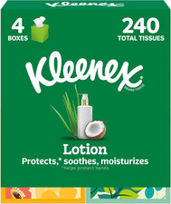 Kleenex Lotion Facial Tissues with Coconut Oil, 4 Cube Boxes, 60 Tissues per Box