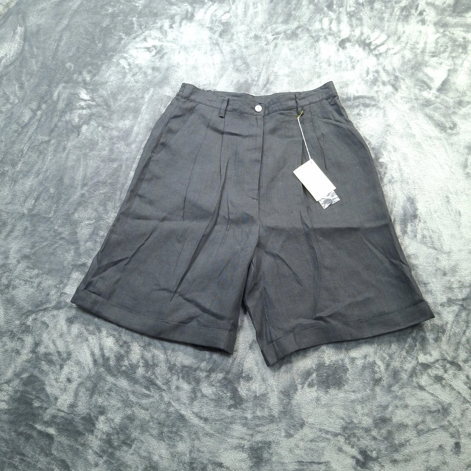 Vintage Richard Malcoim Shorts Womens 8 Black Irish Linen Pleated Lined 90s New