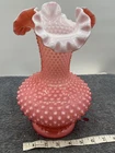 vintage fenton glass vase cranberrry opalescent ruffled hobnail vase pink