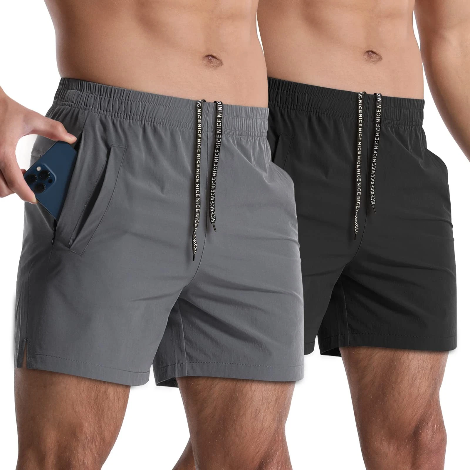 Lempue 2 Pack Workout Gym Shorts for Men 5 Inch Lightweight Running Shorts Qu...