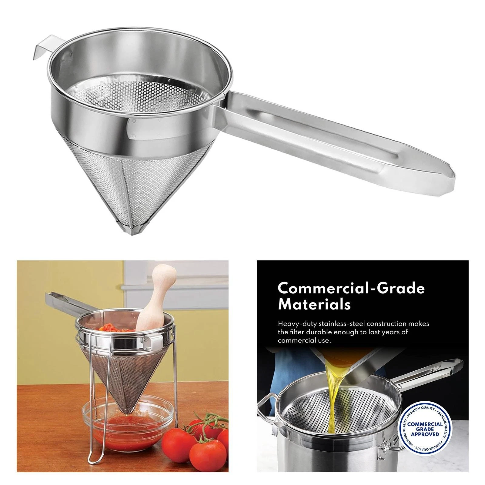 Stainless Steel Bouillon Strainer Soup and Sauces Strainer China Cap Strainer