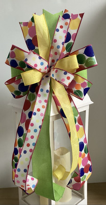 10'' Handmade Happy Birthday Wired Wreath Bow, Lantern Bow -  Spring Bow