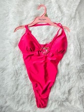 NWT Juicy Couture Hot Pink One-Piece Swimsuit Heart Charm Size L