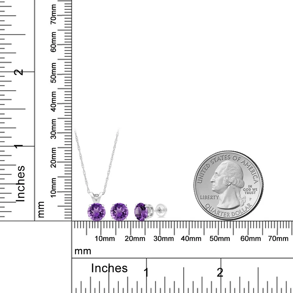 Juego de joyas pendientes colgantes de amatista de oro blanco de 14K para mujer | 1,35 Cttw | Foto 3 de 3