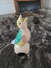 Morton Pottery 5" Tall Pie Bird  Vent  Funnel White Teal Red Blue Yellow READ