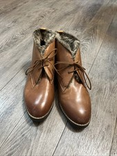 M&S Footglove Tan Leather Ankle Boot Fur Lined size 4&1/2 Brand New Never Worn