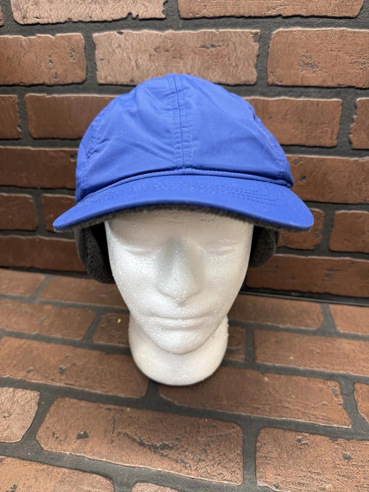 Lands End Insulated Blue Hat Baseball Cap Mens Large / XL Fleece Lined Ear Flaps
