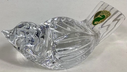 vintage WATERFORD Crystal 4.5" SPARROW bird Paperweight 4pix