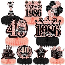 Refavor 40th Birthday Decorations Women - 9pcs Pink Rose Gold