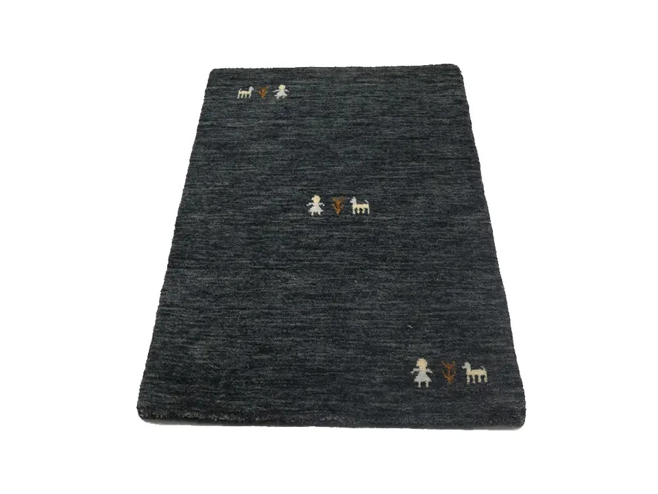 Gabbeh Modern Rug Tribal Small 2X3 Charcoal Handmade Entryway Bedroom Carpet - Image 2 of 4
