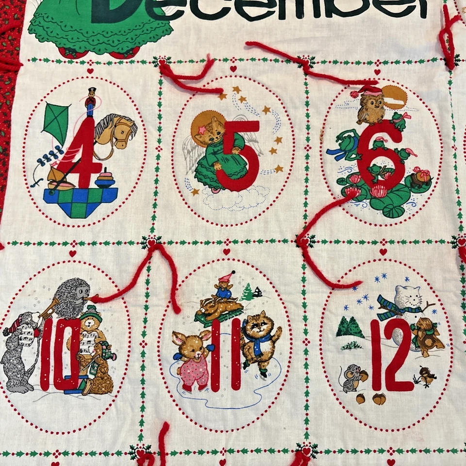 VTG Handmade Quilt Christmas Advent Calendar Red Holly Trim December 32" X 30.5" - Image 4 of 4