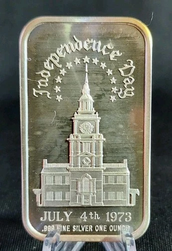 Vintage 1973 Independence Day Madison Mint 1 oz. Silver .999 Fine Art Bar Ingot
