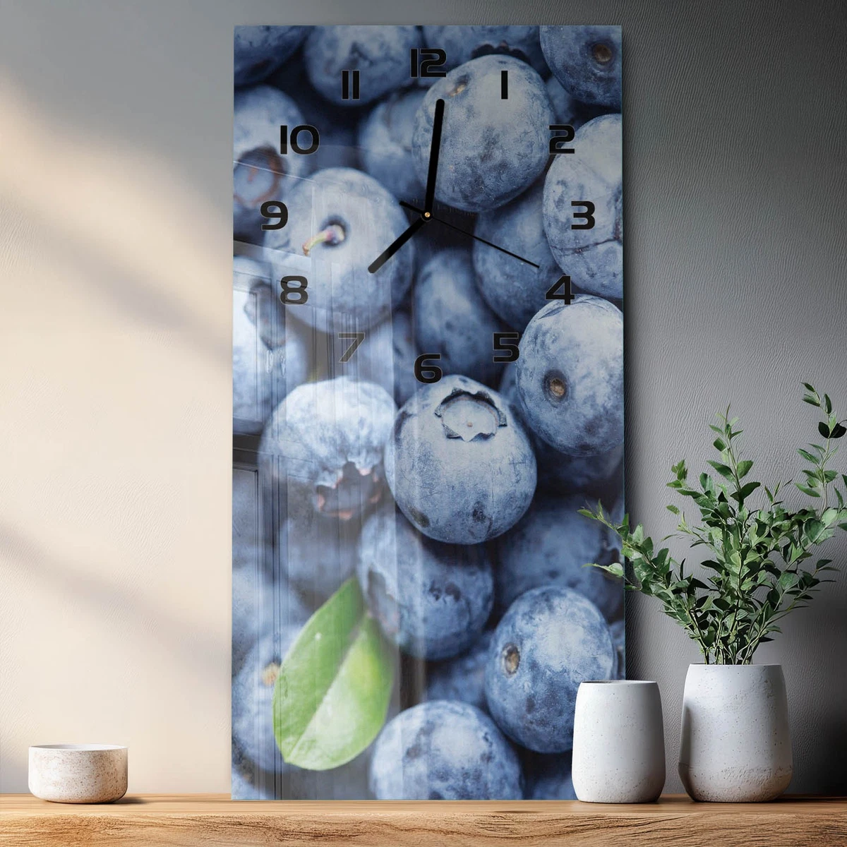 Reloj de Pared Rectangular Vertical Premium de Cristal Arándanos 30x60 cm