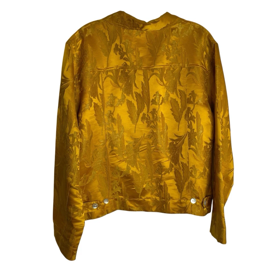 Chicos Silk Blend Jacket Womens 2/M Saffron Gold Floral Brocade Button Up Artsy - Image 3 of 4