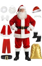 10-Piece Adult Santa Claus Costume for Men , Deluxe Christmas Party Suit