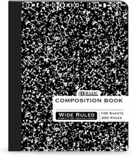 BAZIC Composition Book Wide Ruled 100 Sheet Black Marble Notebook, Writing Journ
