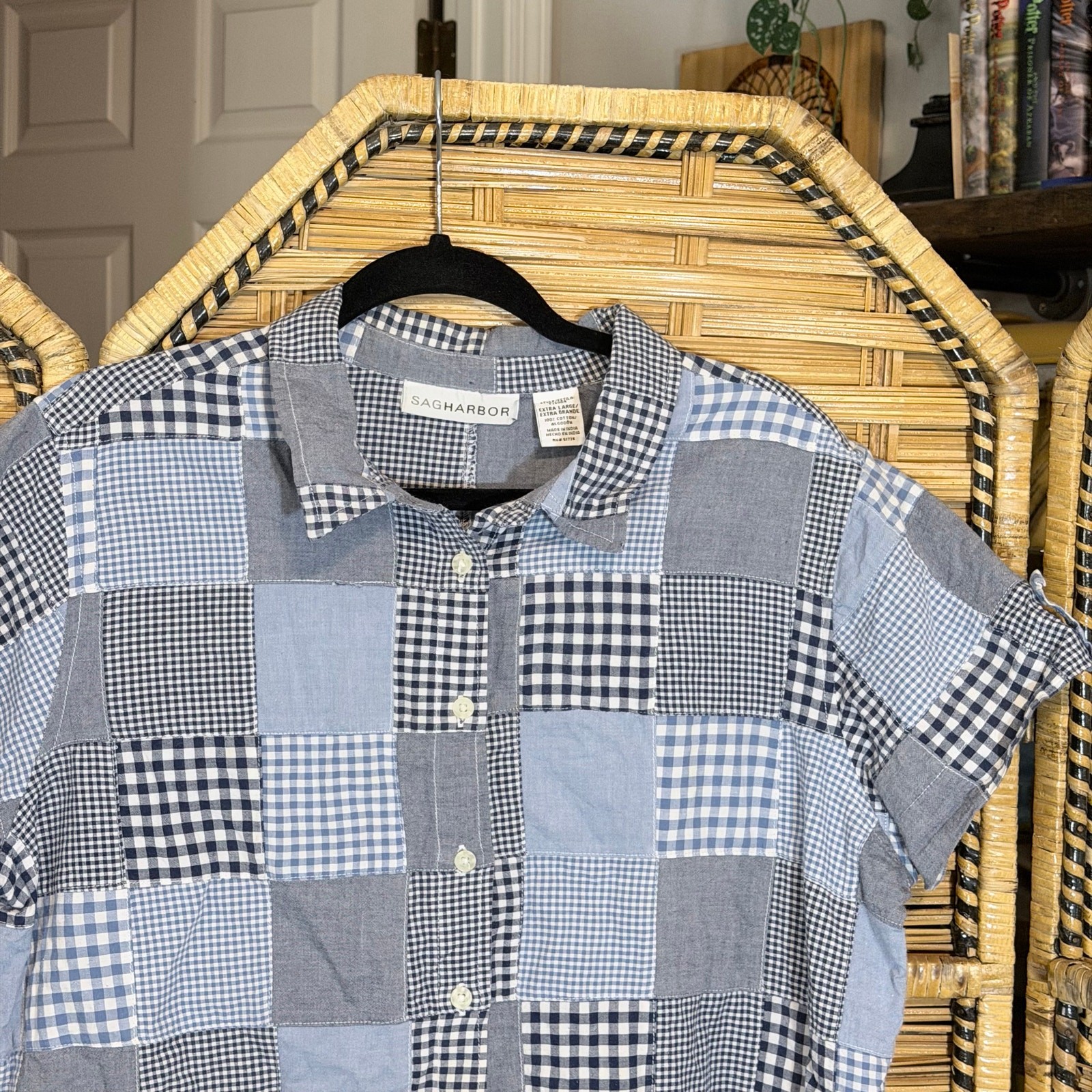 Sag Harbor Patchwork squares Gingham Button Front… - image 4