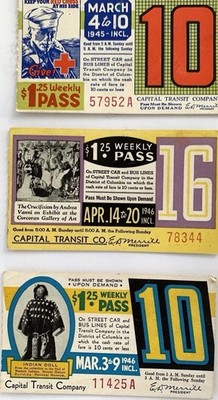 1945 / 1946 Washington DC Transit Pass Street Car & Bus Vintage Lot of 3 Weekly