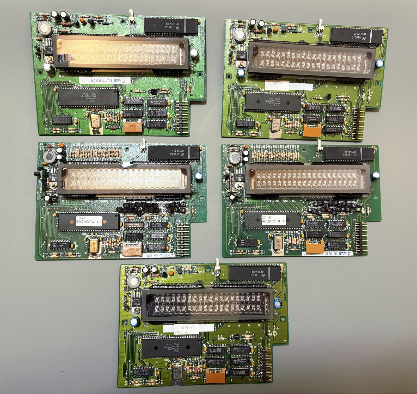 5Pcs. Vintage Veri-Phone 2x20 Vacuum Fluorescent Display PCB Cards, Boards
