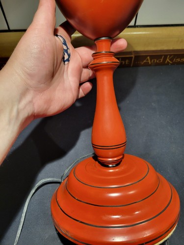 Vtg 1950/60's Red Tall Toleware Metal Lamp Retro - Picture 18 of 24