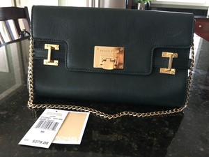 michael kors black clutch with gold chain