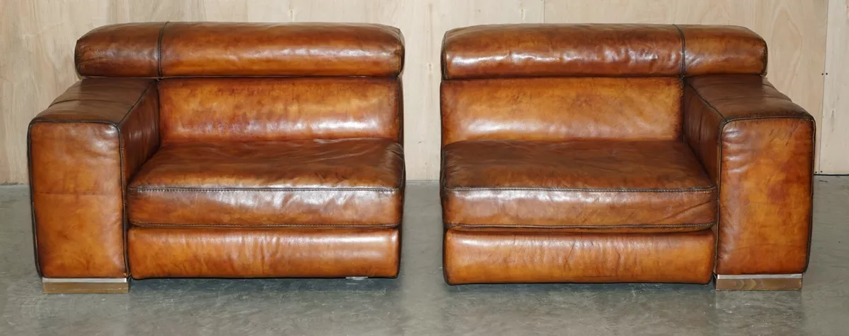 NATUZZI ROMA CIGAR BROWN LEATHER SOFA ELECTRIC RAISING HEADREST PART OF A SUITE