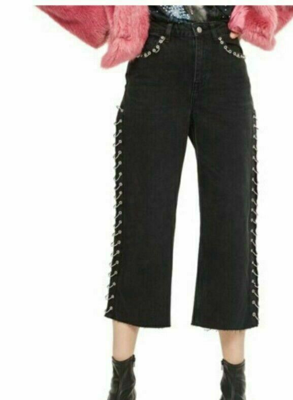 TOPSHOP Ghotic Pierced Motorcycle Cropped Wide Leg Jeans W28xL30 NWT $125 #CB9 image 6
