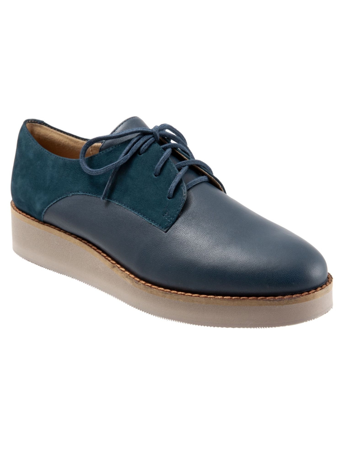 SOFT WALK Женские синие кожаные оксфорды Willis на танкетке со шнуровкой и круглым носком Willis размер 65 м 5290₽