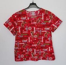 Rudolph The Red Nosed Reindeer Scrub Top Size L Medical Red