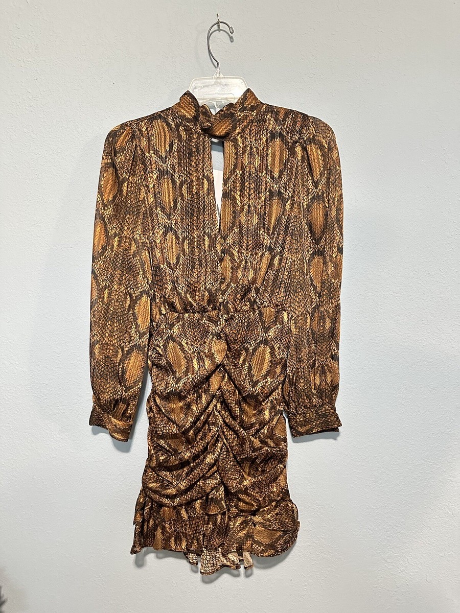 zara ruched snake mini dress Zara Brown Mesh Boned Ruched Snake Print Mini Dress S