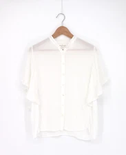 VELVET By Graham Spencer Darby Flutter Sleeve Button Up Blouse White S $108 B7