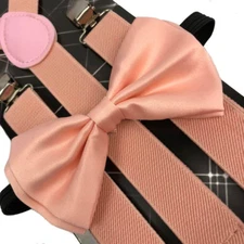 SUSPENDERS and BOW TIE  SET Peach Color Tuxedo Classic Wedding Costume Tux Prom