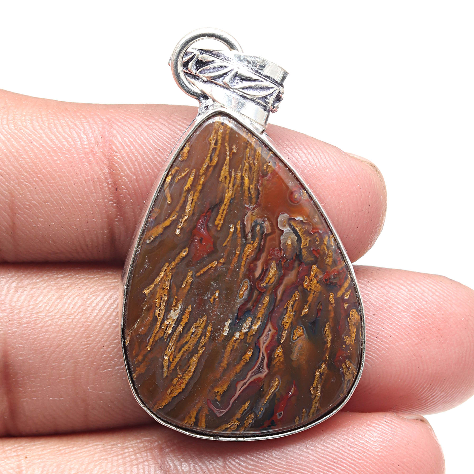 Agate Gemstone Pendant Stick Silver Ethnic Jewelry 2 Inch Valentine Gift