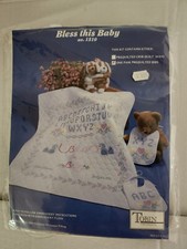 Tobin PreQuilted Bib Pair 2 Bless This Baby No. 1510 Embroidery Kit NOS Alphabet