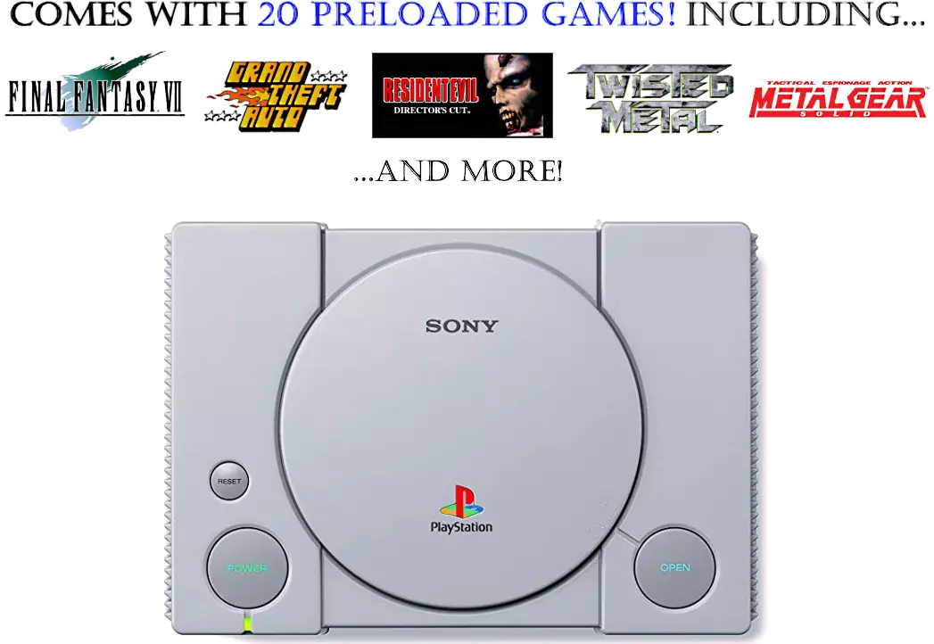 Sony Playstation Classic Console with 20 Playstation Games Pre-Installed  Holiday Bundle, Includes Final Fantasy VII, Grand Theft Auto, Resident Evil