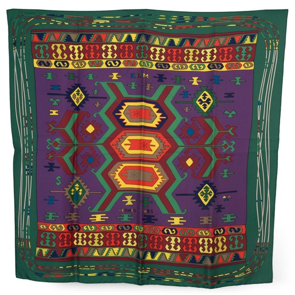 70859 authentischer HERMES grün lila KILIM 90 TWILL Schal