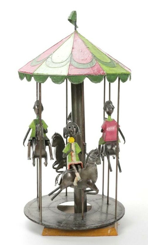 Manuel Felguerez vintage children riding on carousel metal