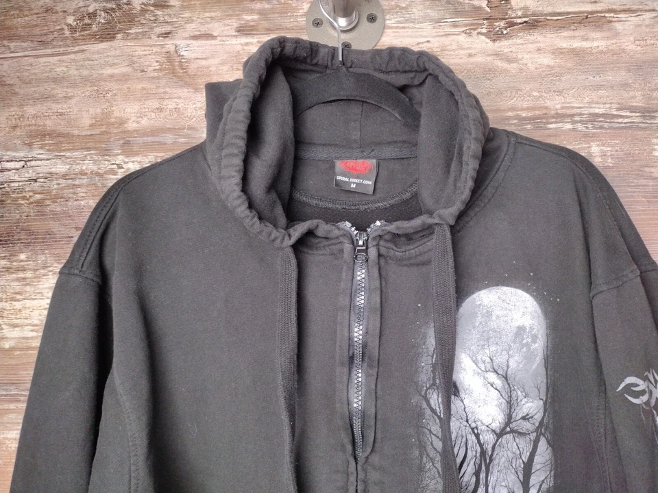Spiral Direct Hoodie Med Black Fade Wolf Fangs Werewolf Native Feathers Goth - Image 2 of 4