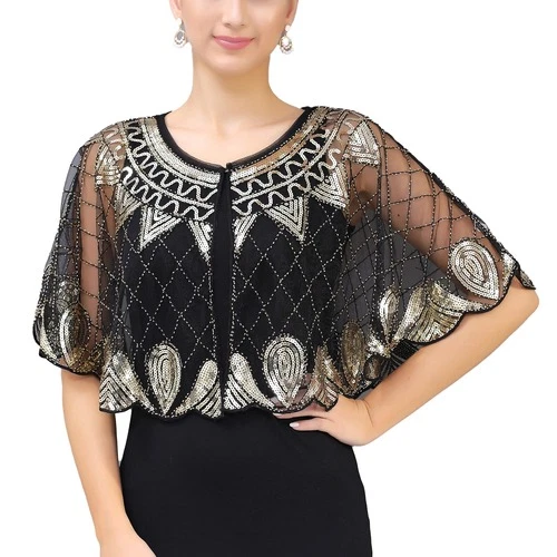 Womens Shrug Shawl Wedding Dresses Cape Cover Ups Sequins Beaded Shawls Party - Bild 9 von 30